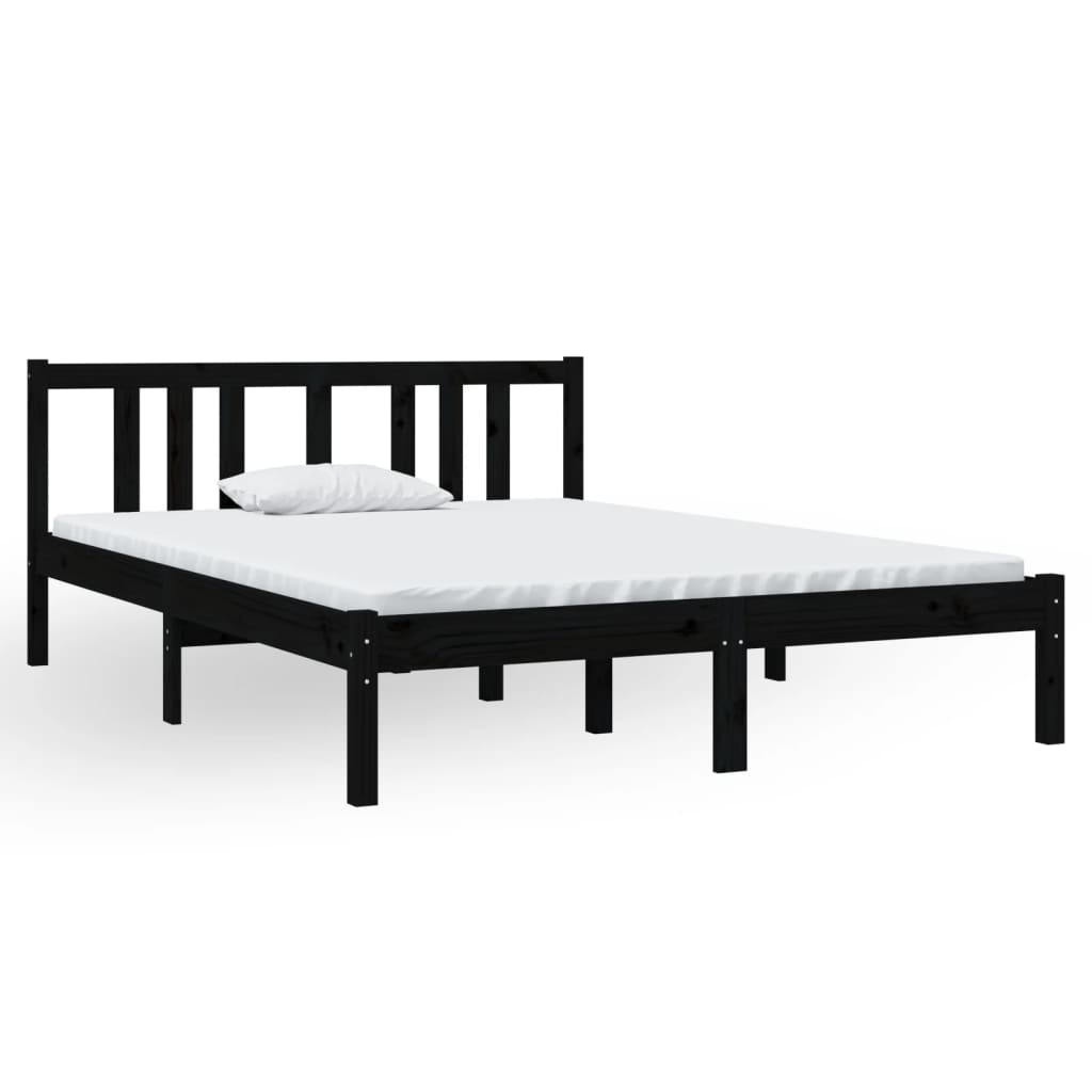 vidaXL Estrutura de cama casal 135x190 cm madeira maciça preto