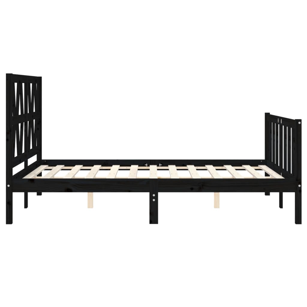 vidaXL Estrutura de cama com cabeceira 140x200 cm madeira maciça preto