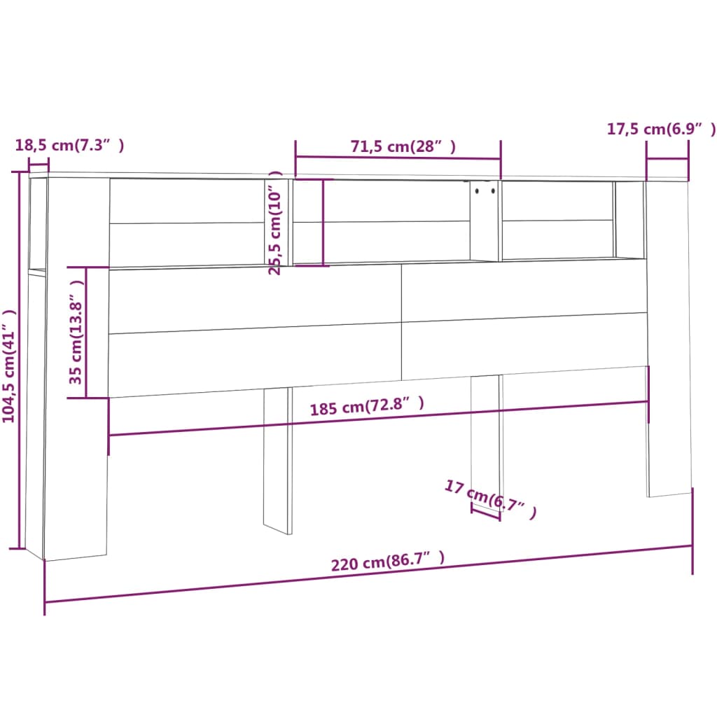 vidaXL Armário de cabeceira 220x18,5x104,5 cm branco