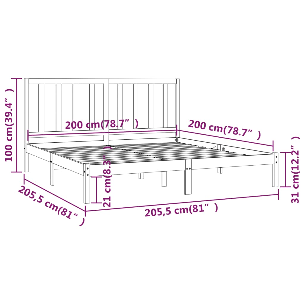 vidaXL Estrutura de cama 200x200 cm pinho maciço preto