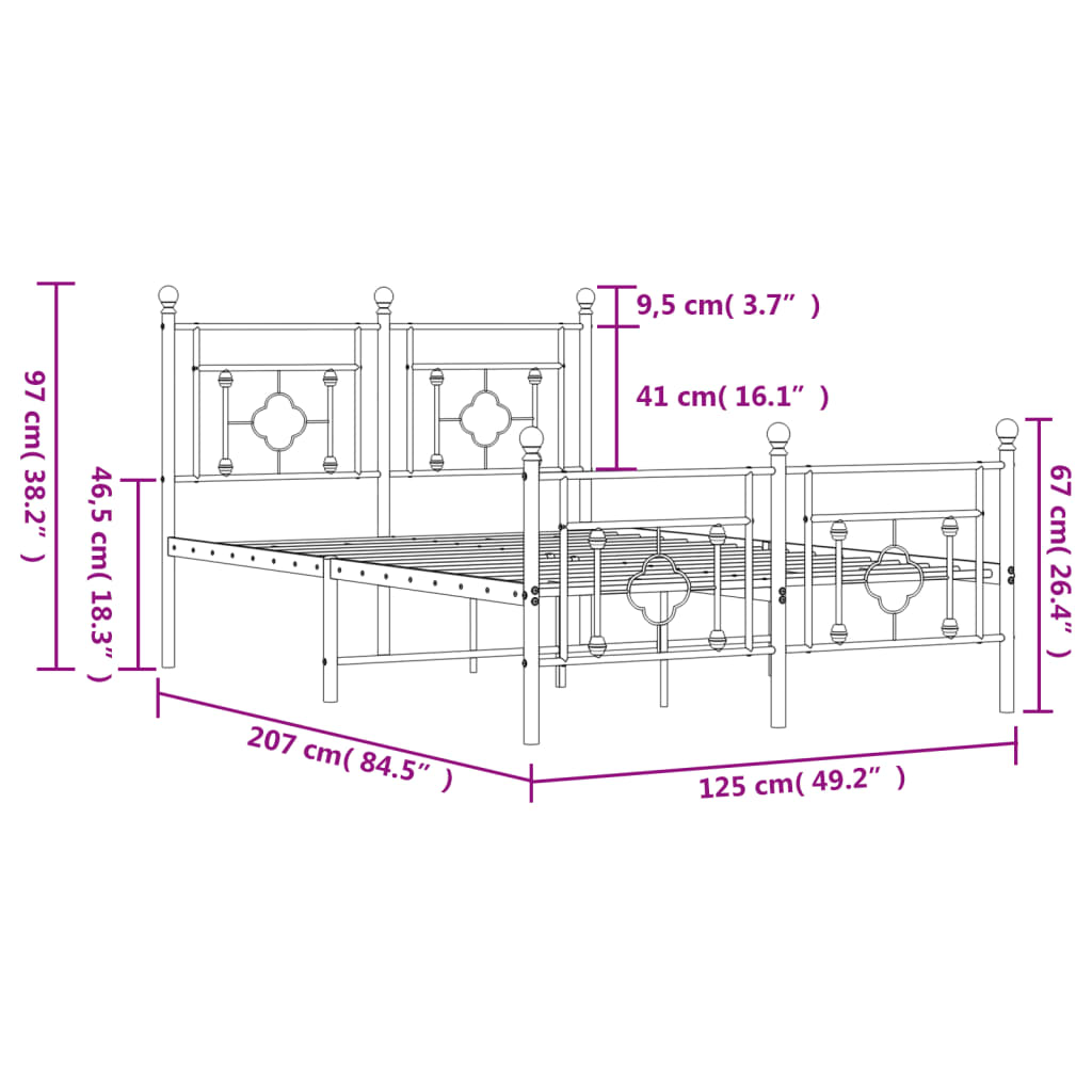 vidaXL Estrutura de cama com cabeceira e pés 120x200 cm metal branco