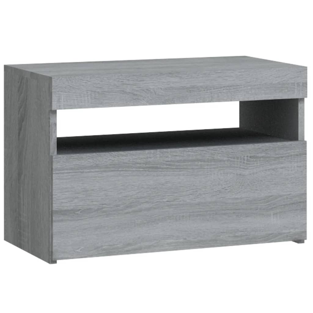 vidaXL Mesa de cabeceira c/ LEDs 60x35x40 cm cinzento sonoma