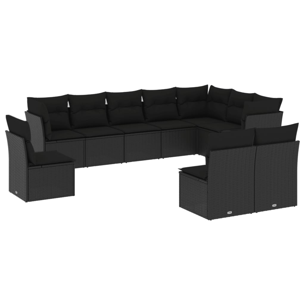 vidaXL 10 pcs conjunto sofás de jardim c/ almofadões vime PE preto