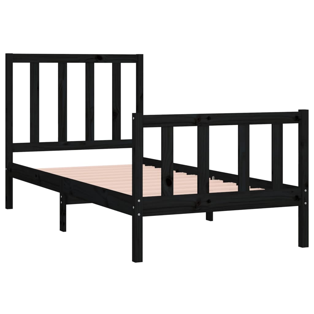 vidaXL Estrutura de cama solteiro 90x190 cm madeira maciça preto