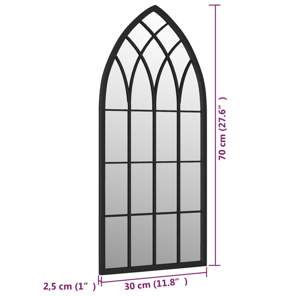 vidaXL Espelho de jardim p/ uso exterior ferro 70x30 cm preto