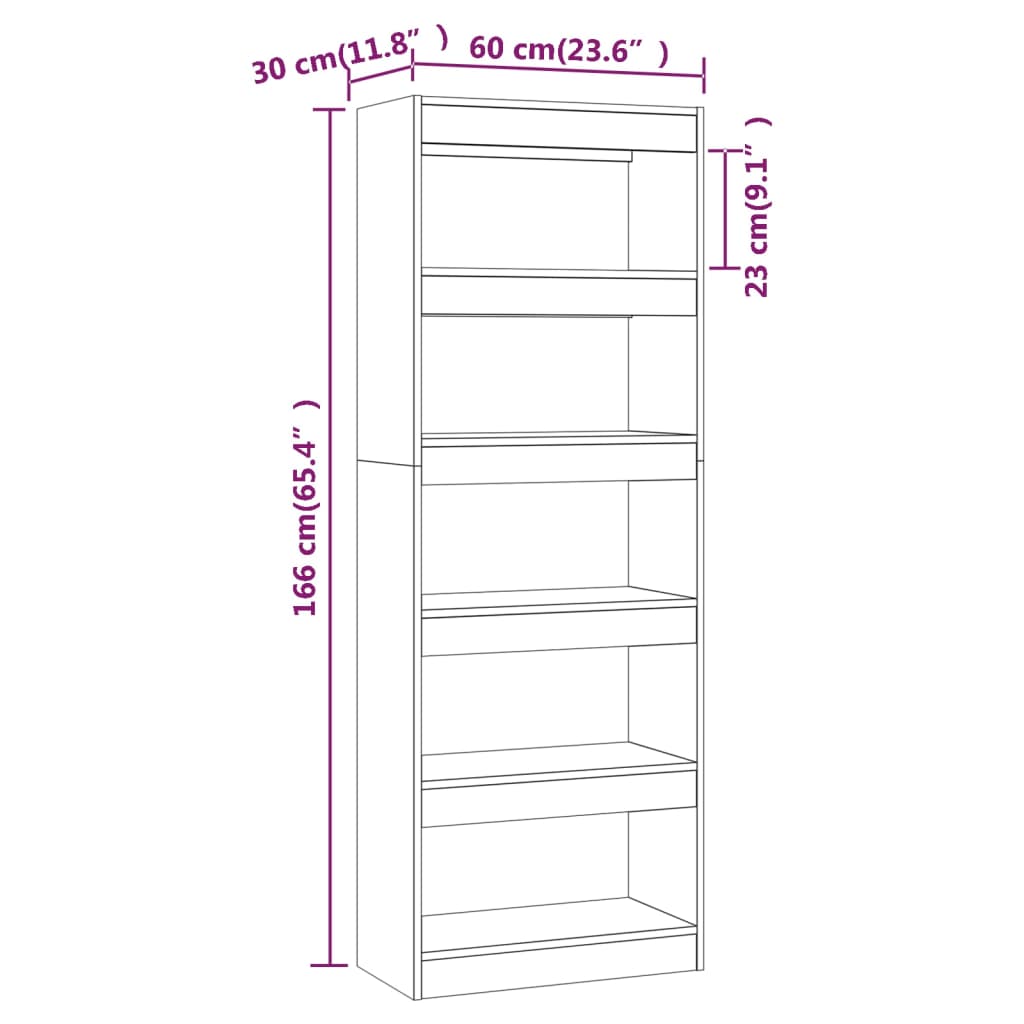 vidaXL Estante/divisória 60x30x166cm derivados madeira cinzento sonoma