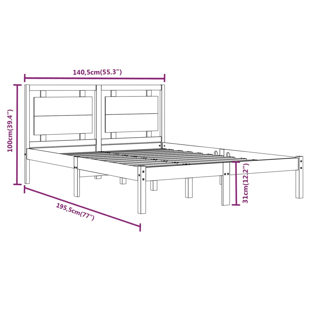 vidaXL Estrutura de cama casal 135x190 cm madeira maciça branco