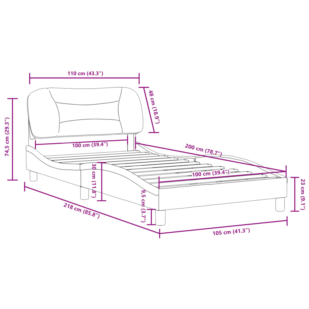 vidaXL Estrutura cama cabeceira 100x200 cm couro artificial cappuccino