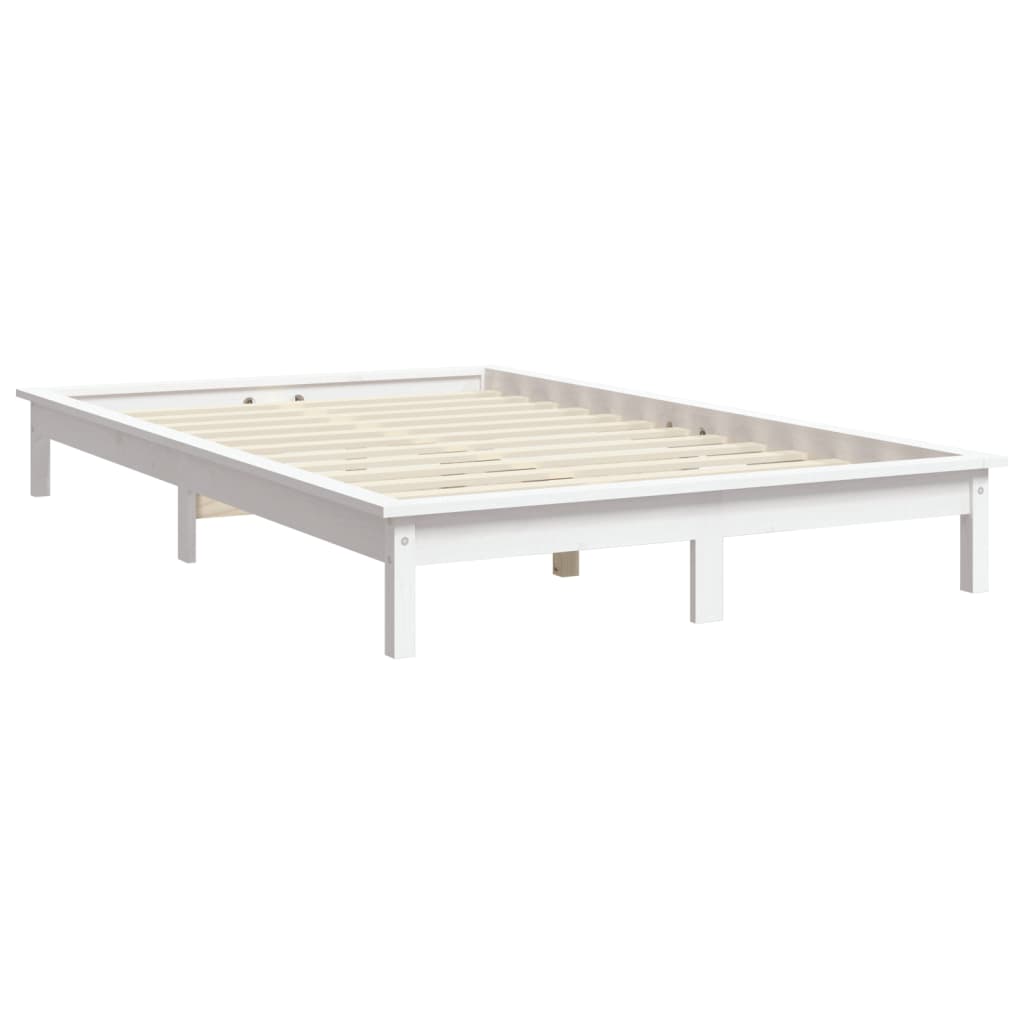 vidaXL Estrutura de cama de casal 135x190 cm pinho maciço branco