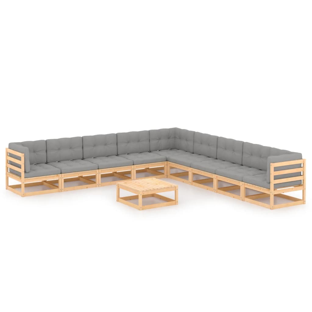 vidaXL 10 pcs conjunto lounge de jardim c/ almofadões pinho maciço