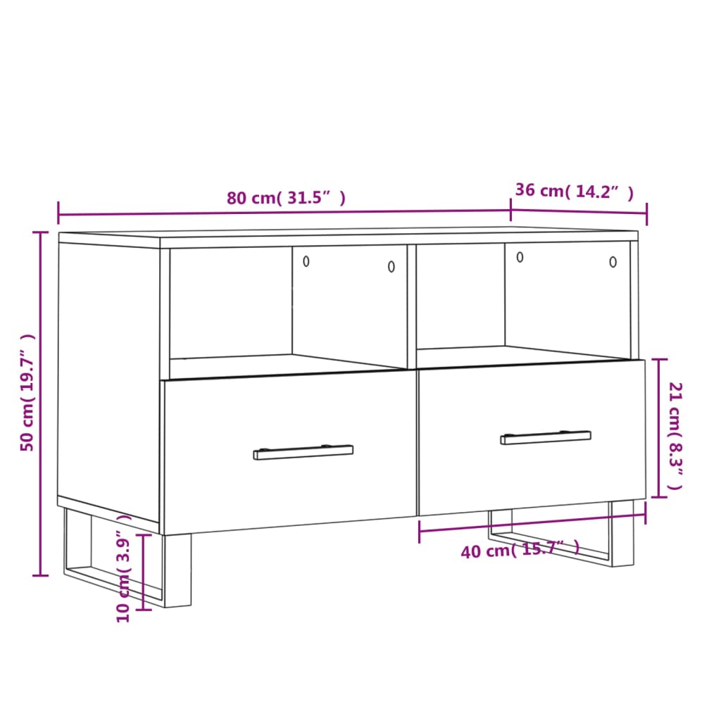 vidaXL Móvel p/ TV 80x36x50 cm derivados de madeira preto