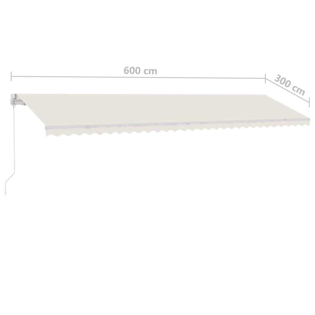 vidaXL Toldo retrátil manual com LED 600x300 cm cor creme