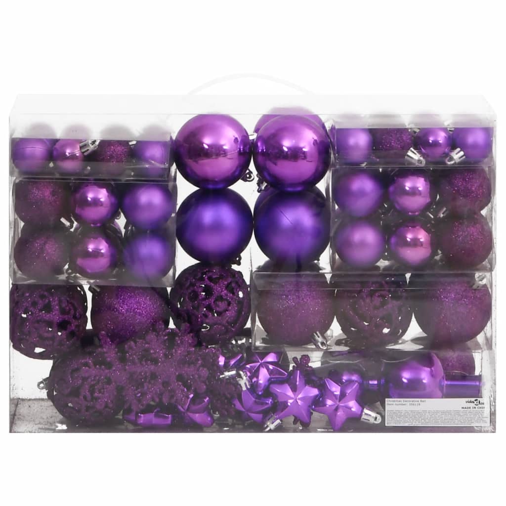 vidaXL 111 pcs conjunto de enfeites de Natal poliestireno roxo