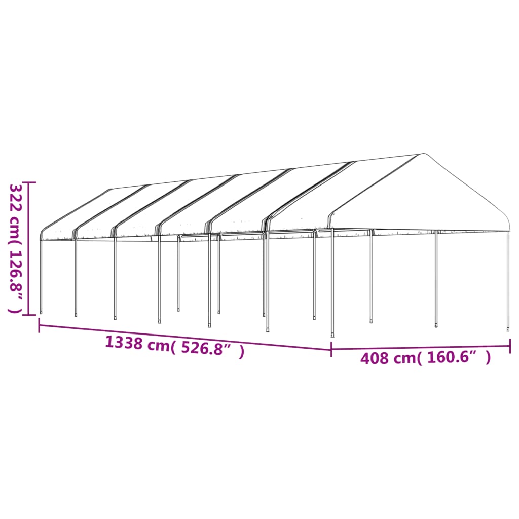 vidaXL Gazebo com telhado 13,38x4,08x3,22 m polietileno branco