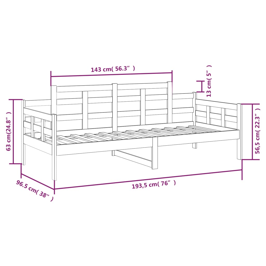 vidaXL Sofá-cama madeira de pinho maciça 90x190 cm