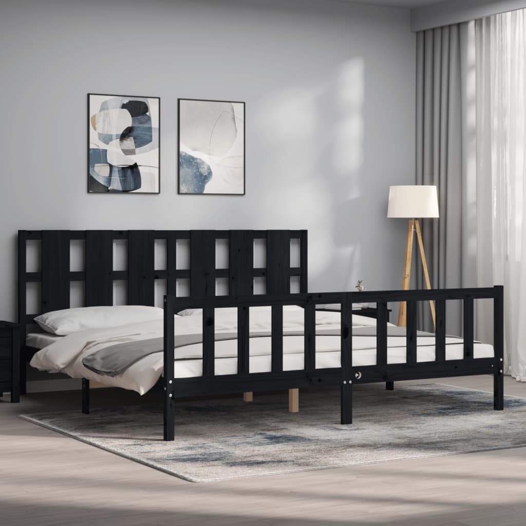 vidaXL Estrutura de cama com cabeceira 180x200 cm madeira maciça preto