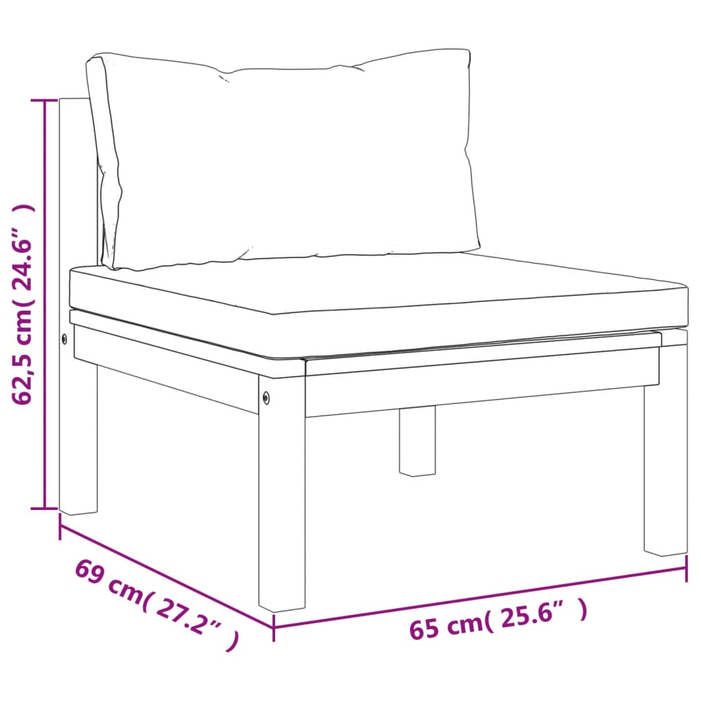 vidaXL 9 pcs conjunto lounge jardim c/ almofadões creme acácia maciça