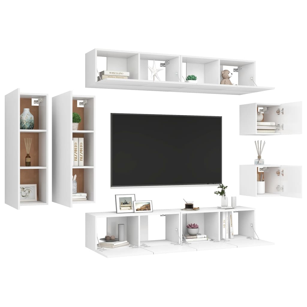 vidaXL 8 pcs conjunto de móveis de TV derivados de madeira branco