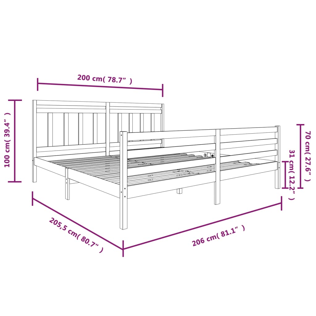 vidaXL Estrutura de cama 200x200 cm madeira maciça