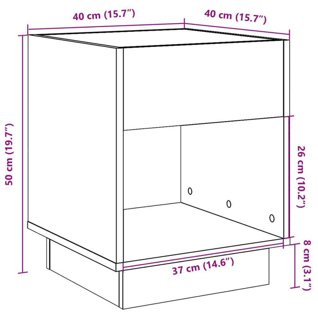 vidaXL Mesa de cabeceira c/ LED Infinity 40x40x50 cm cinzento sonoma