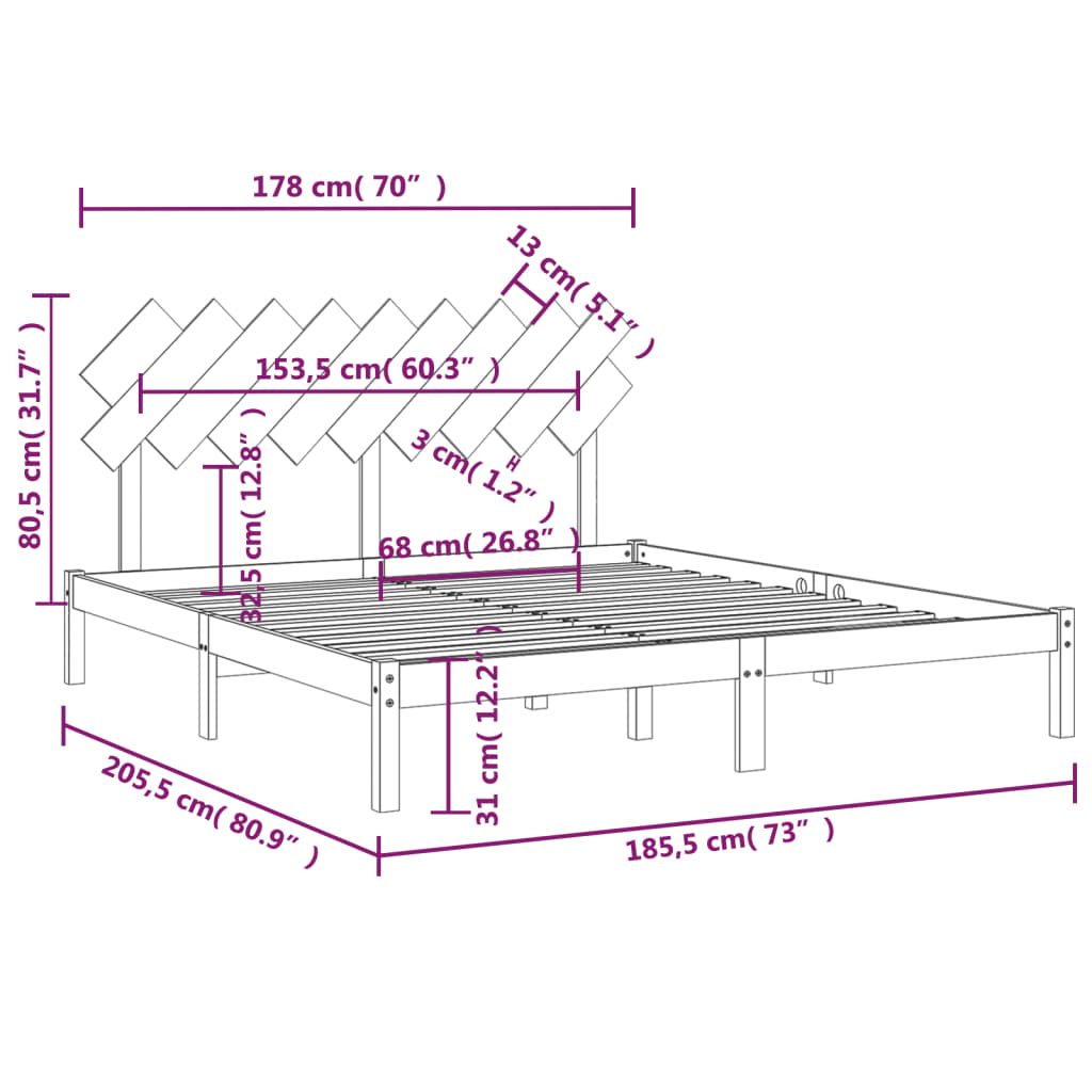 vidaXL Estrutura de cama 180x200 cm super king madeira maciça