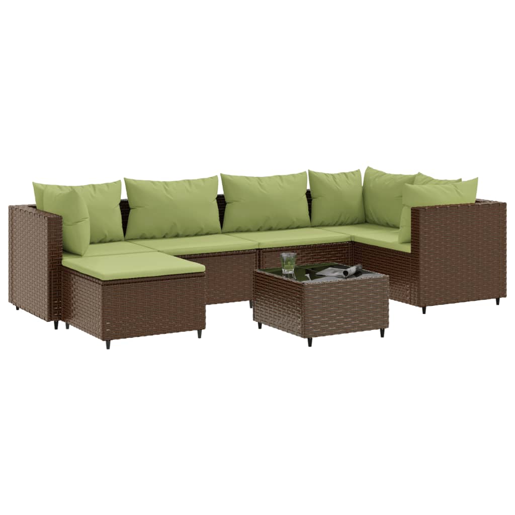 vidaXL 7 pcs conjunto lounge de jardim c/ almofadões vime PE castanho