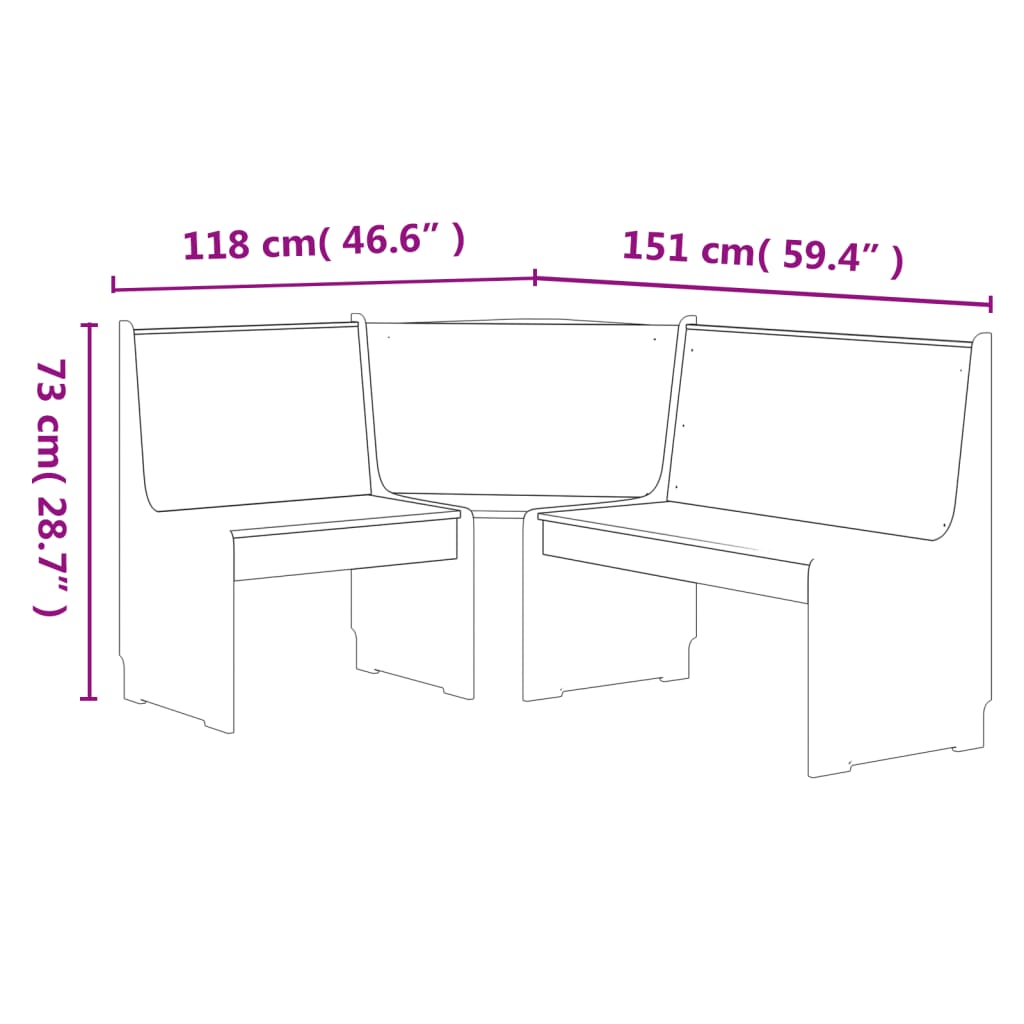 vidaXL Banco de canto REINE 151 cm pinho maciço castanho mel e branco