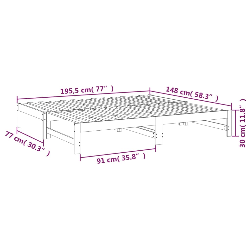 vidaXL Sofá-cama de puxar 2x(75x190) cm madeira de pinho maciça branco