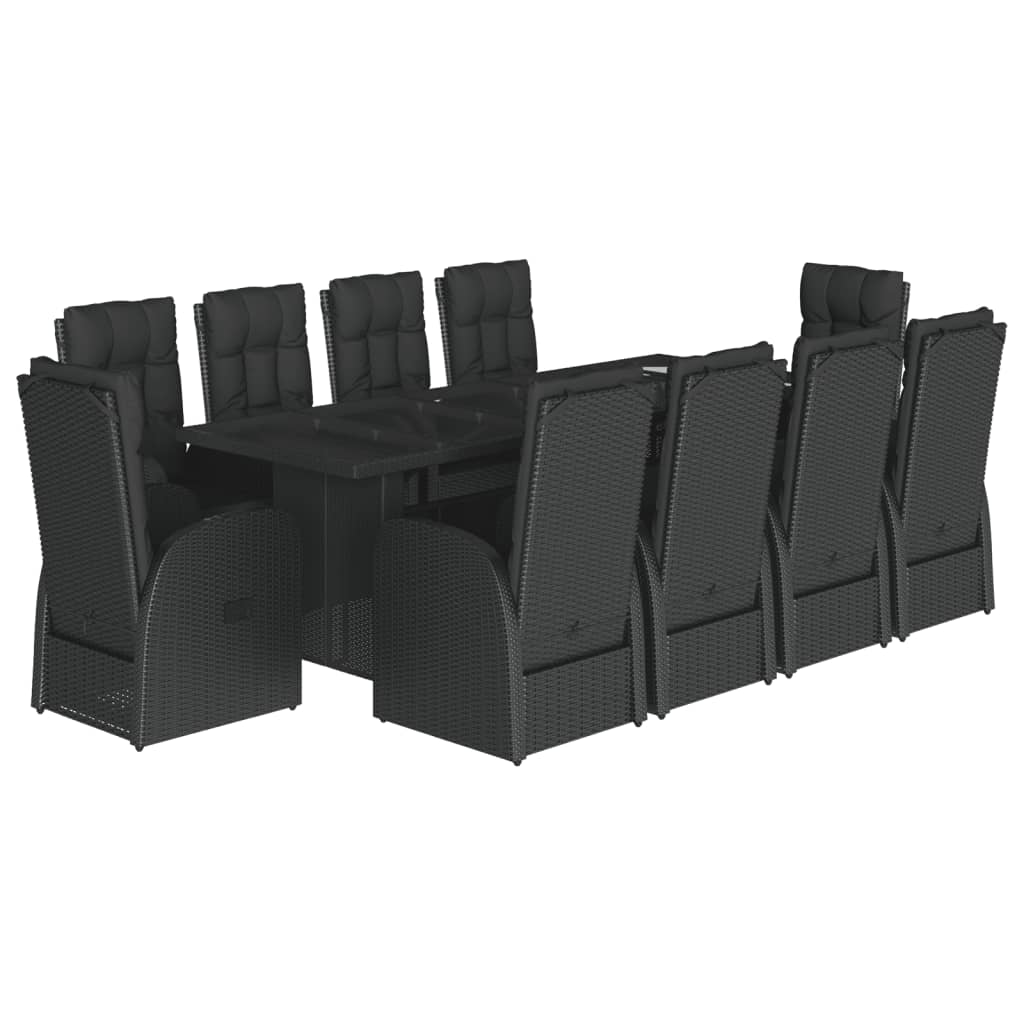 vidaXL 9 pcs conjunto de jantar p/ jardim c/ almofadões vime PE preto