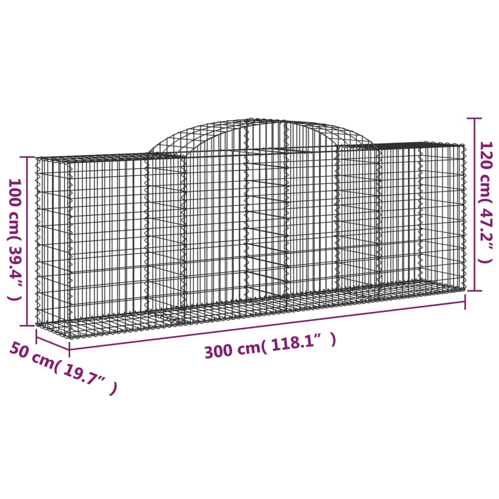 vidaXL Cestos gabião arqueados 9pcs 300x50x100/120cm ferro galvanizado