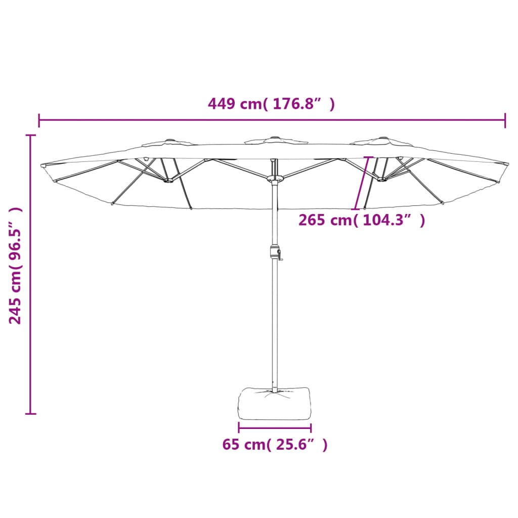 vidaXL Guarda-sol com cabeça dupla e luzes LED 449x245 cm branco areia