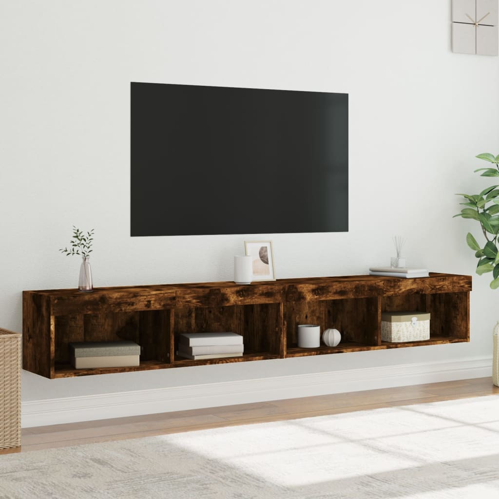 vidaXL Móveis de TV com luzes LED 2 pcs 100x30x30 cm carvalho fumado