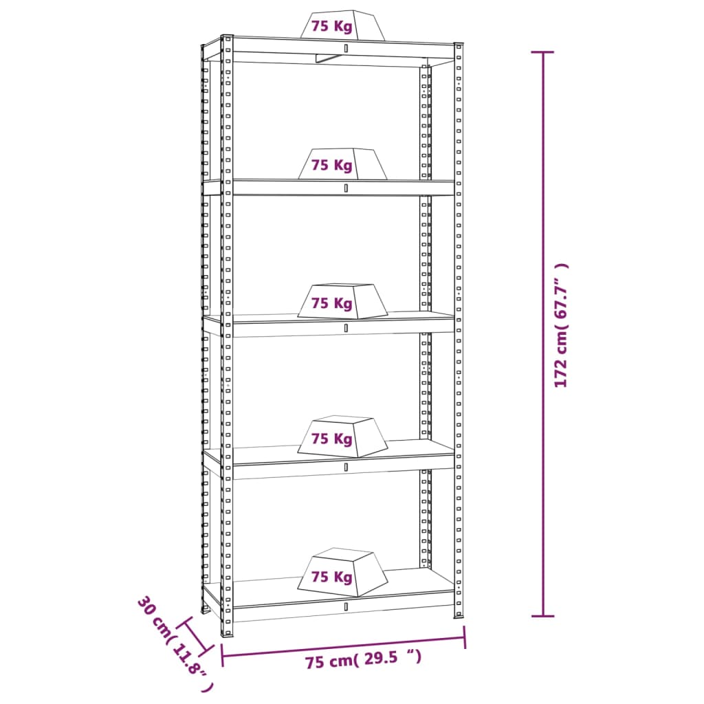 vidaXL Estantes 5 prateleiras 3 pcs derivados de madeira/aço prateado