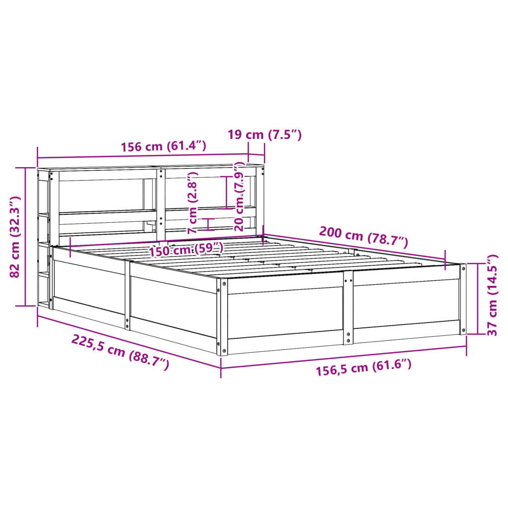 vidaXL Estrutura de cama c/ cabeceira 150x200 cm pinho maciço