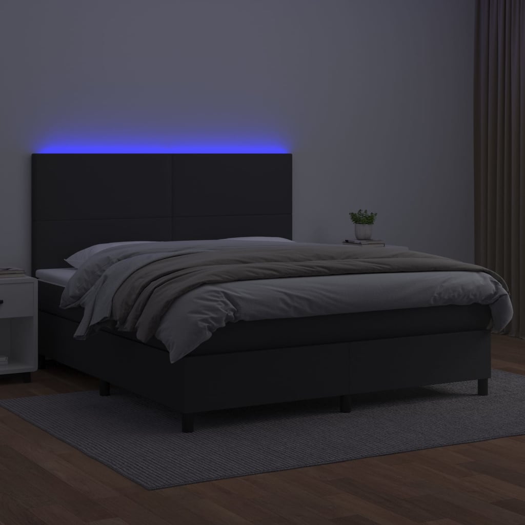 vidaXL Cama box spring c/ colchão/LED 180x200cm couro artificial preto