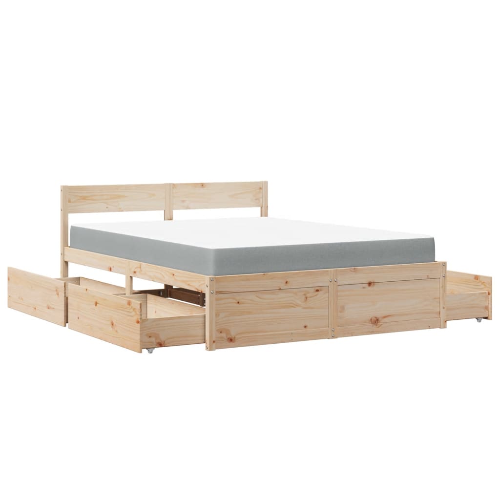 vidaXL Cama com gavetas e colchão 160x200 cm pinho maciço