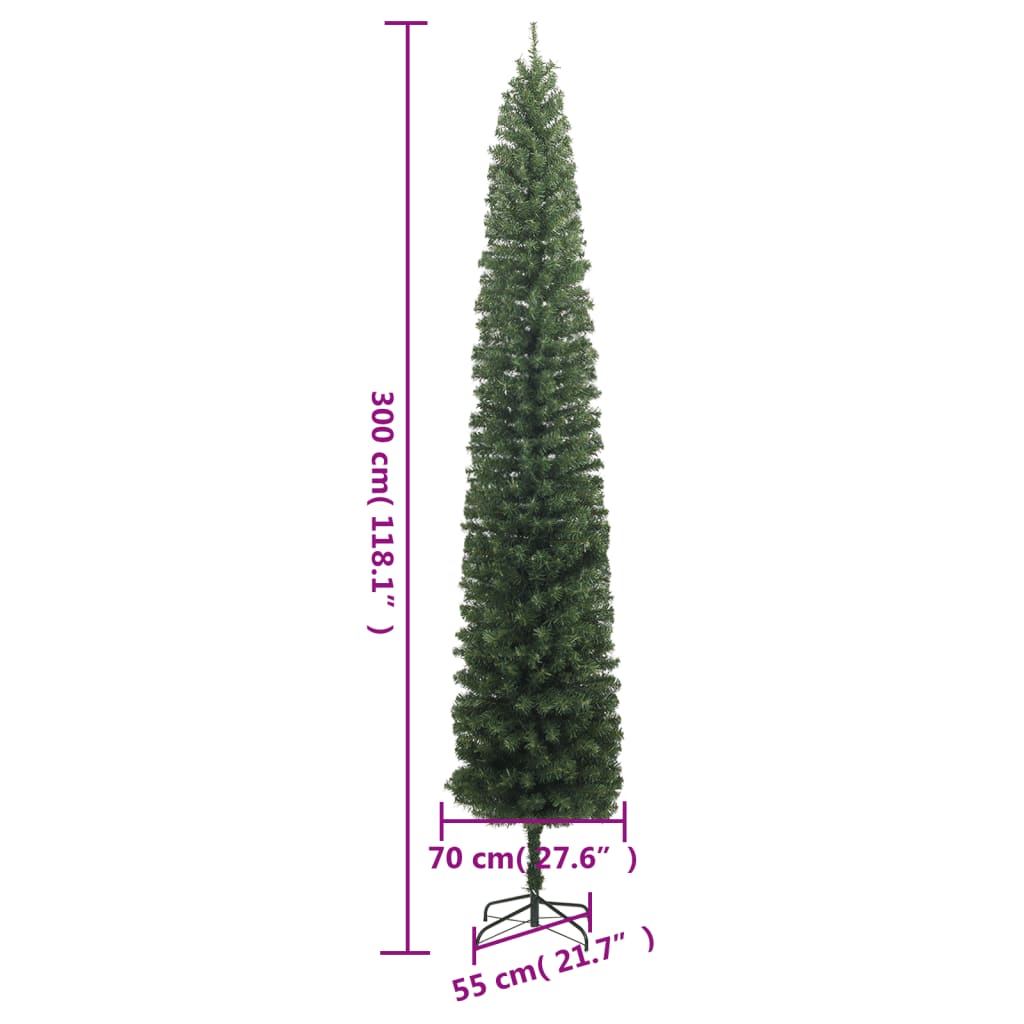 vidaXL Árvore de Natal fina com suporte 300 cm PVC