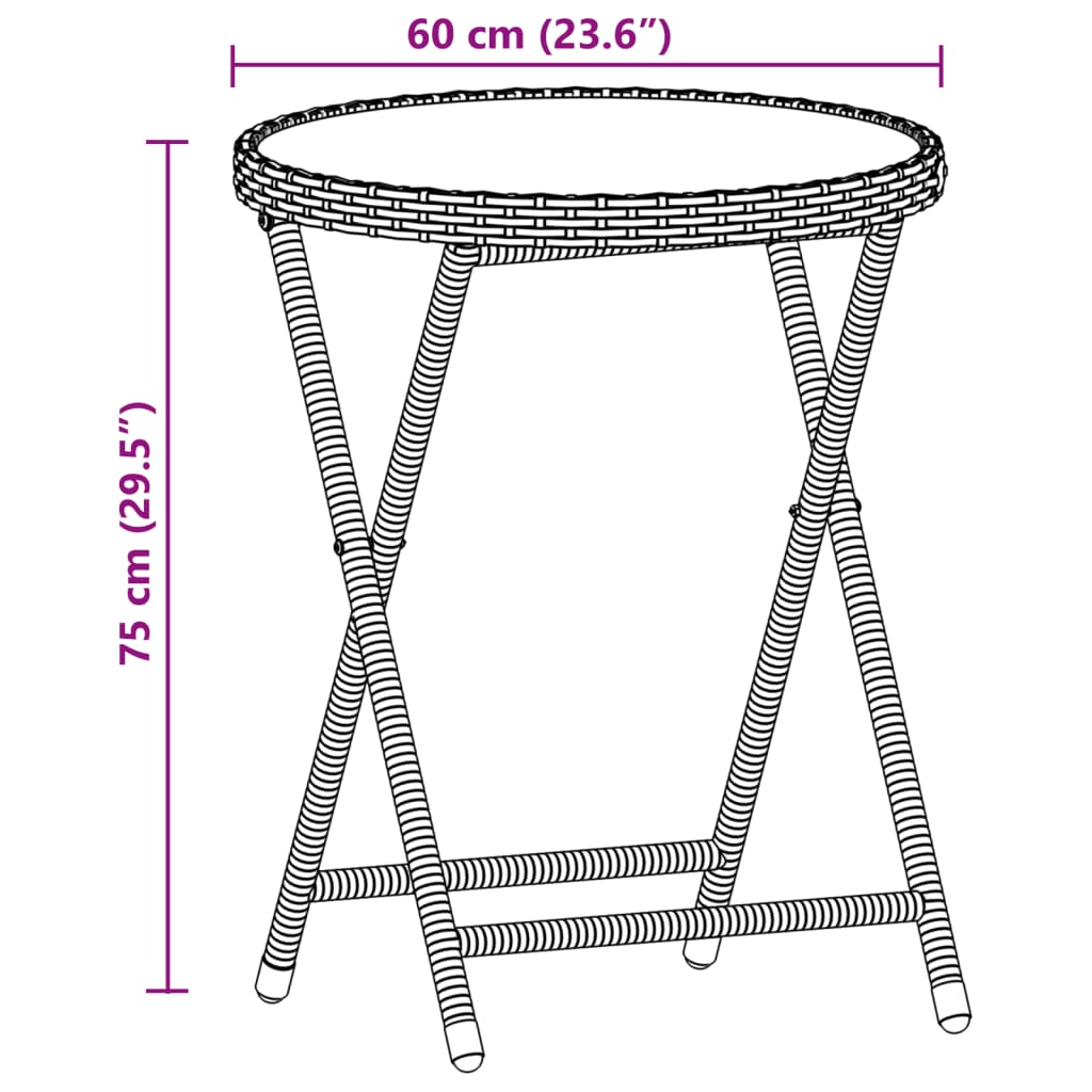 vidaXL 3 pcs conjunto de bistrô com almofadões vime PE/vidro bege