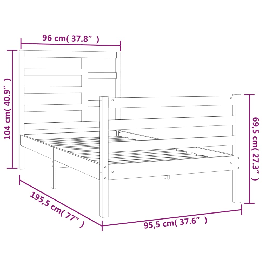 vidaXL Estrutura de cama solteiro 90x190 cm madeira maciça branco