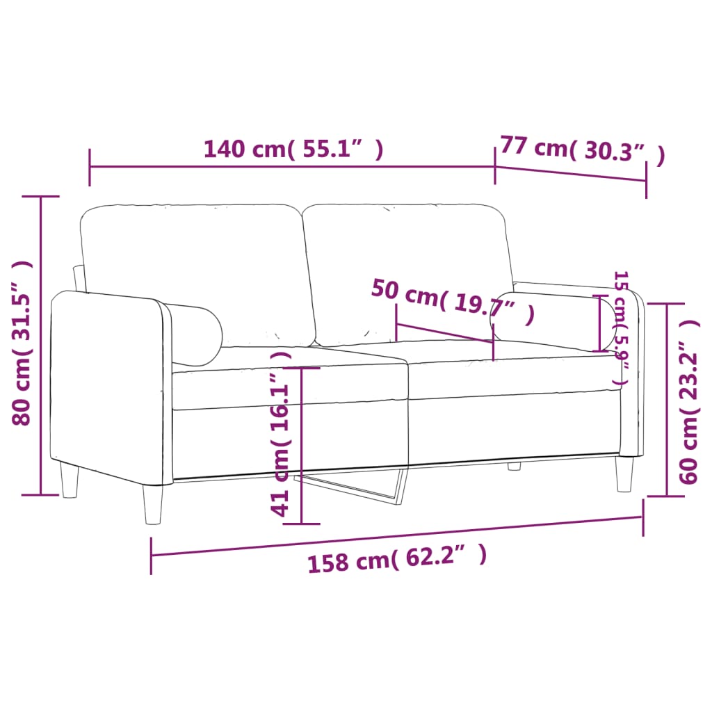 vidaXL Sofá 2 lugares c/ almofadas decorativas 140 cm veludo preto