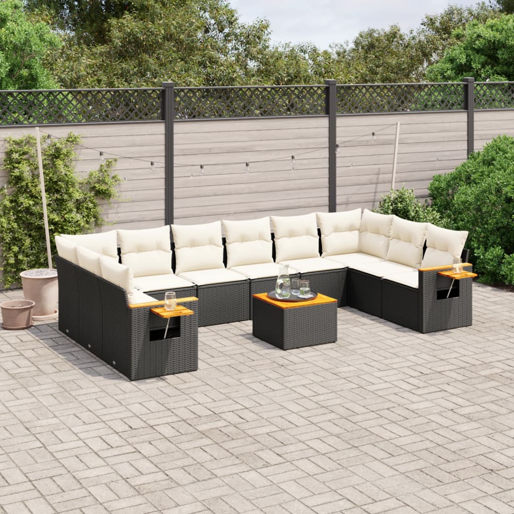 vidaXL 11 pcs conjunto sofás de jardim c/ almofadões vime PE preto