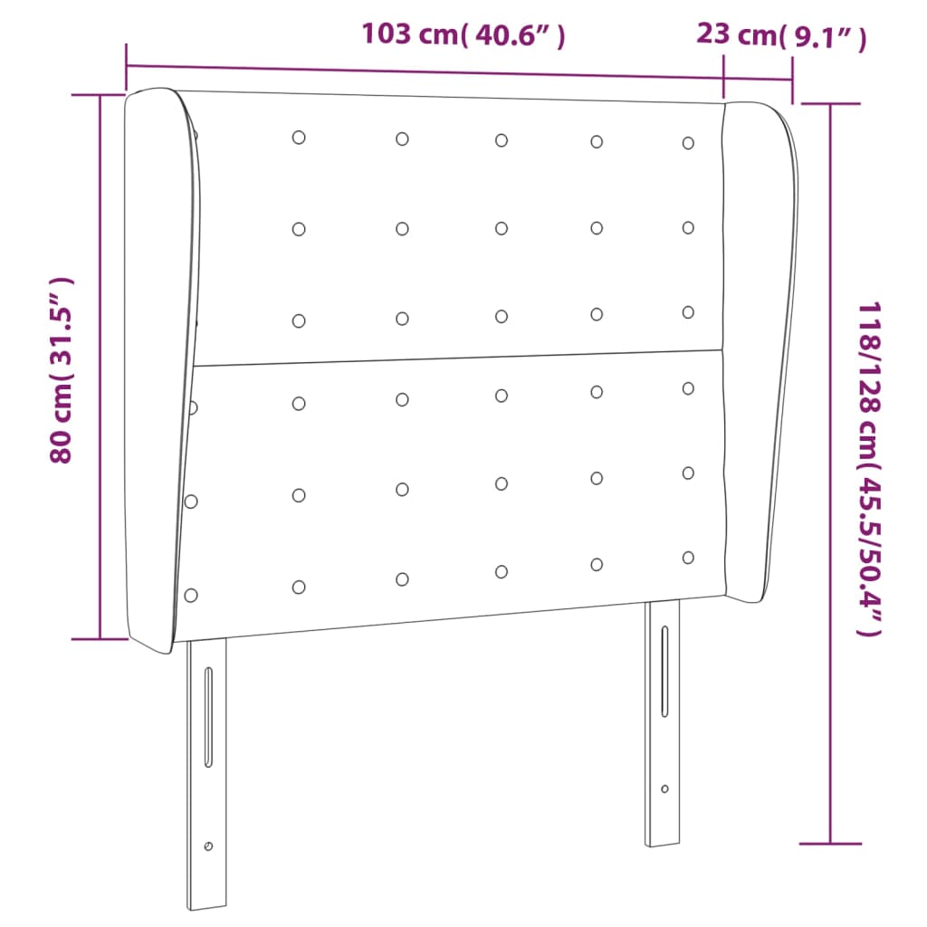 vidaXL Cabeceira de cama c/ abas couro artif. 103x23x118/128 cm preto