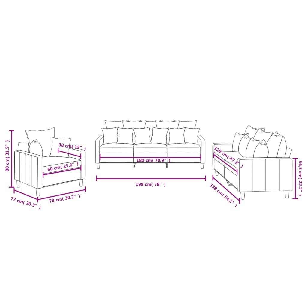 vidaXL 3 pcs conjunto de sofás com almofadões veludo cinzento-escuro