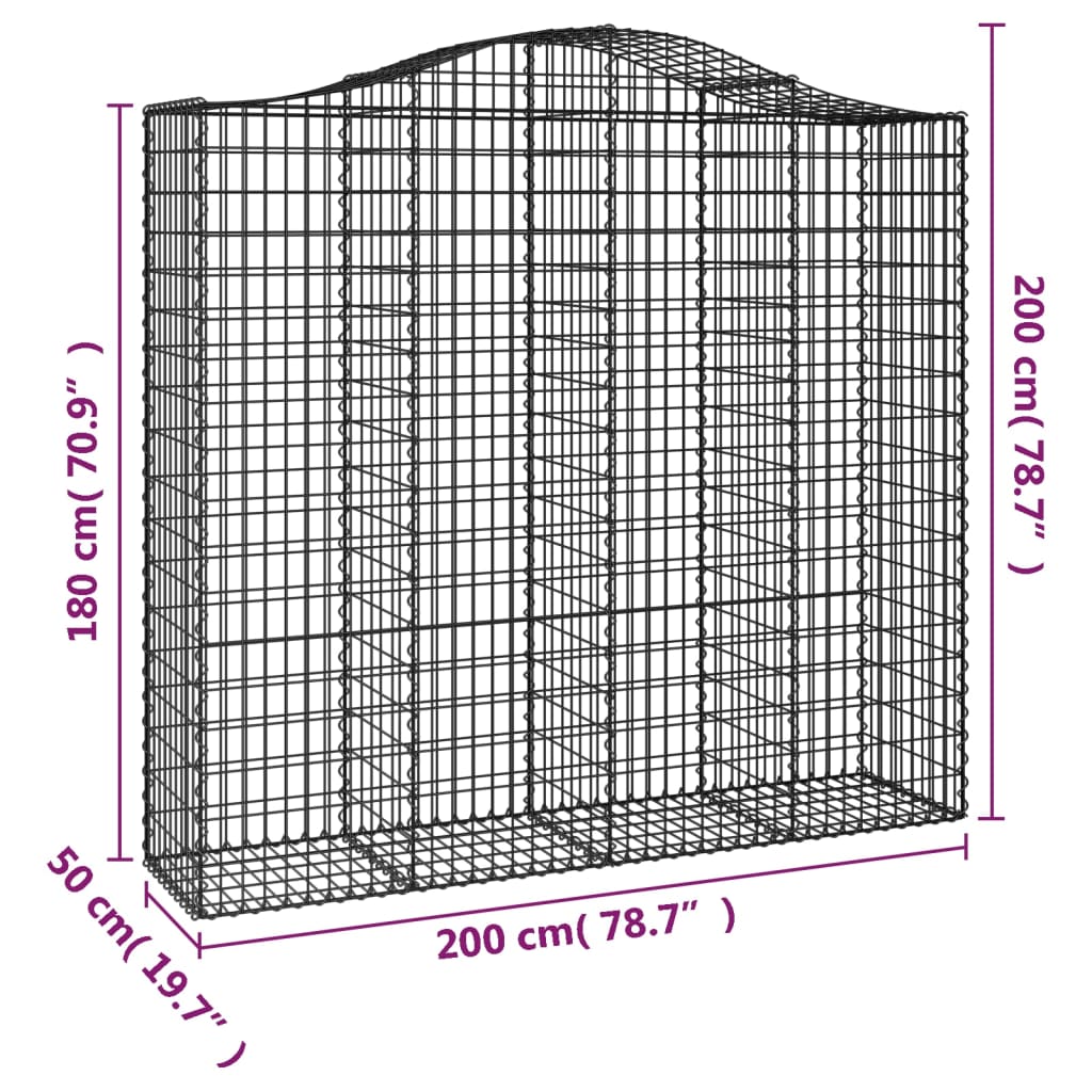 vidaXL Cestos gabião arqueados 6pcs 200x50x180/200cm ferro galvanizado