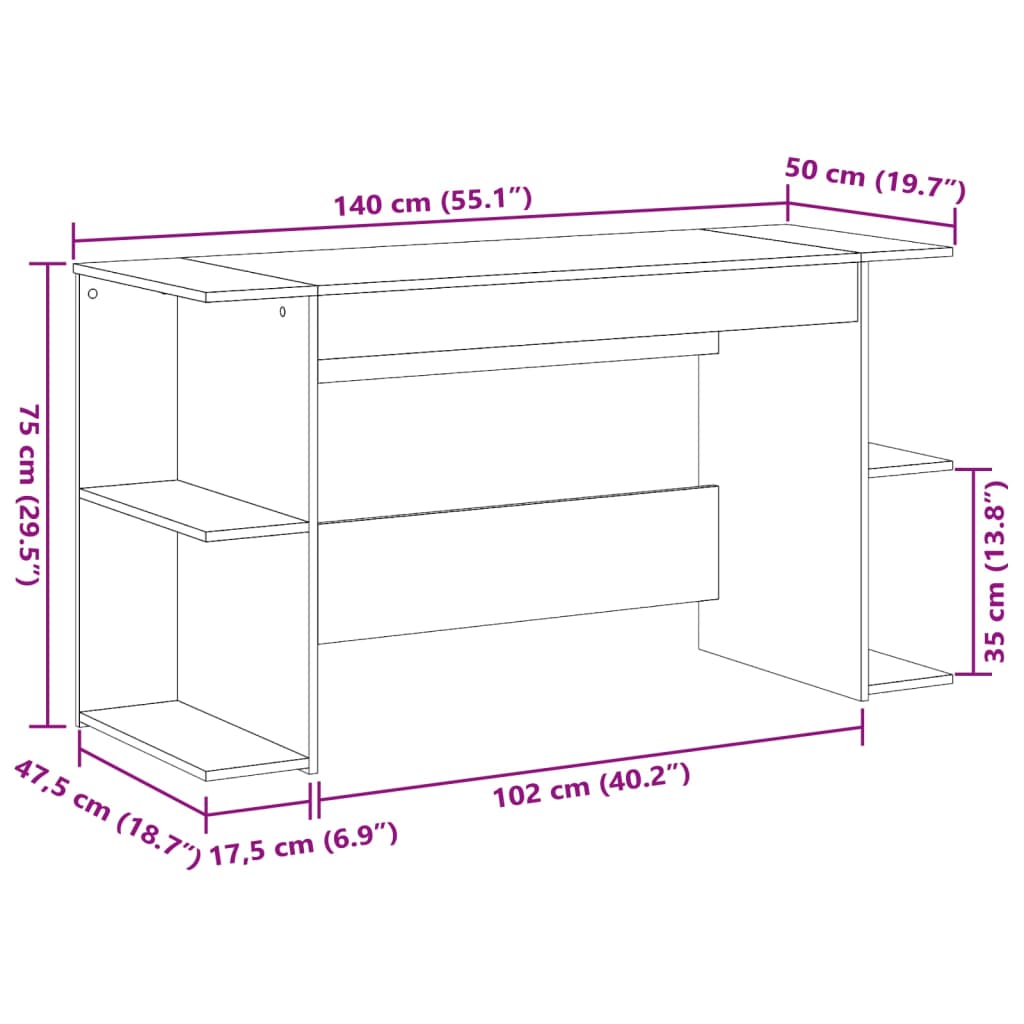 vidaXL Secretária 140x50x75 cm derivados de madeira branco