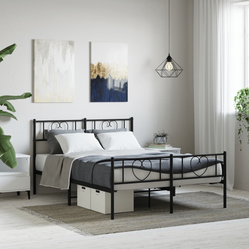 vidaXL Estrutura de cama com cabeceira e pés 150x200 cm metal preto