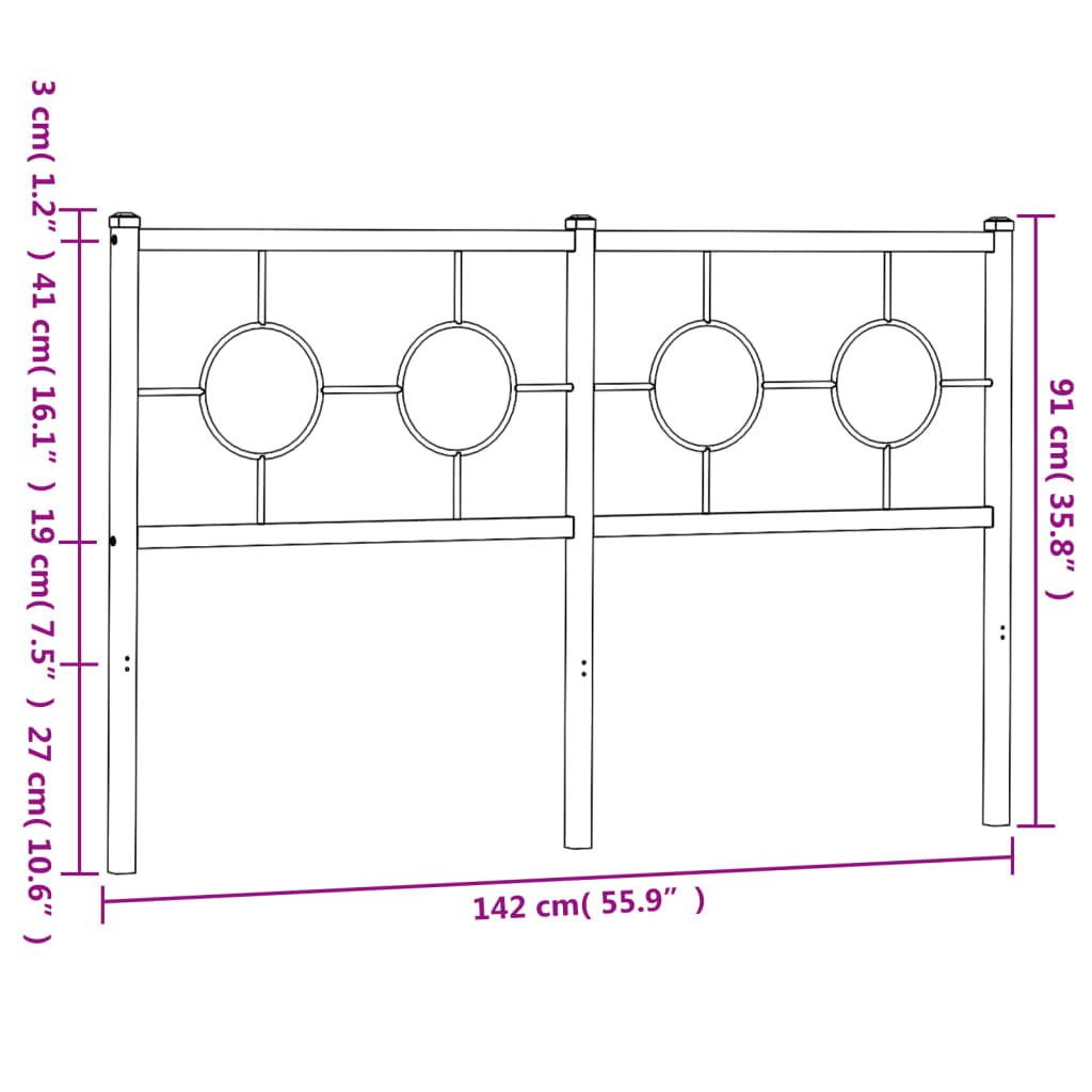 vidaXL Cabeceira de cama 135 cm metal preto