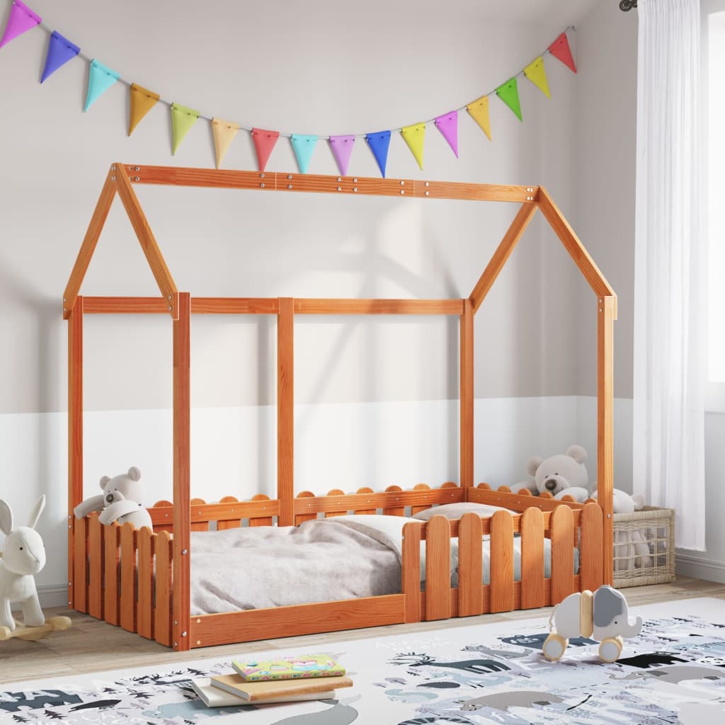 vidaXL Cama infantil formato casa 80x160 cm pinho maciço castanho-mel