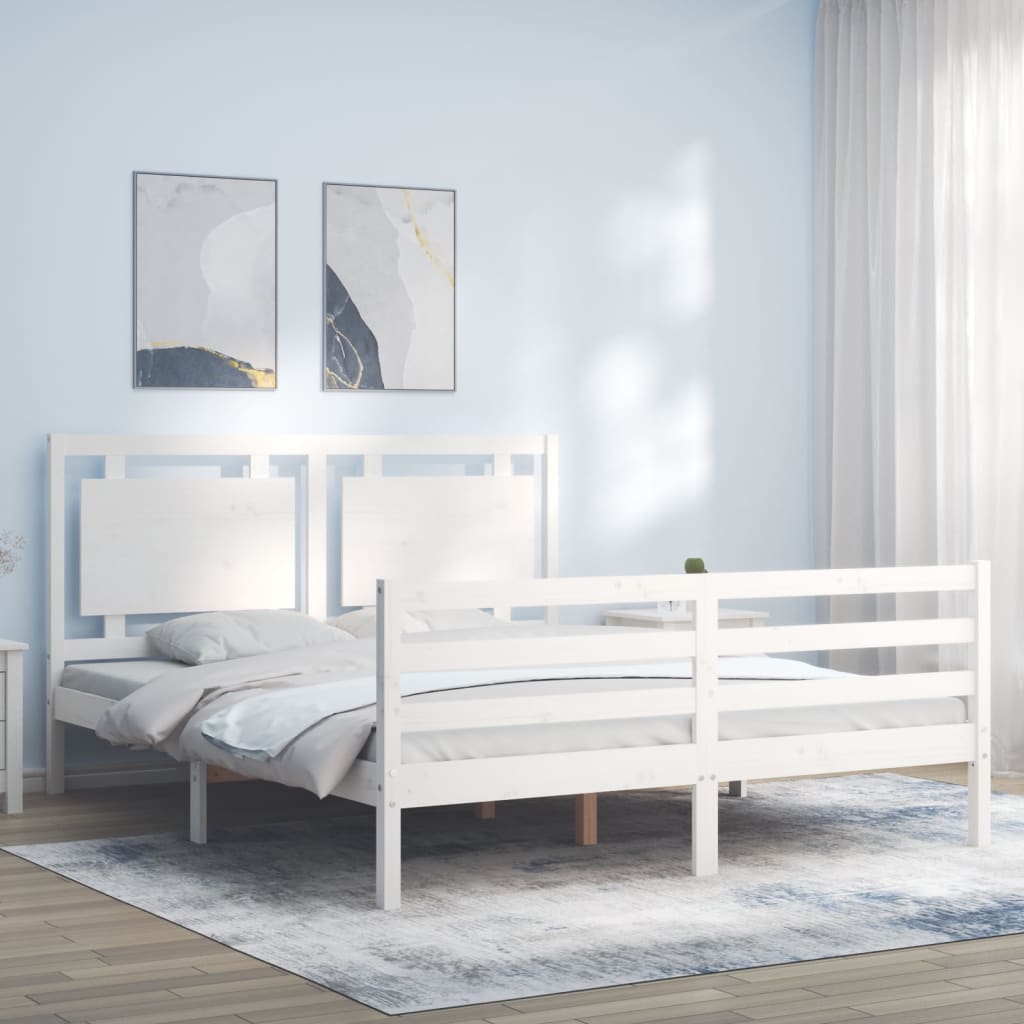 vidaXL Estrutura de cama com cabeceira 160x200 cm madeira maciça