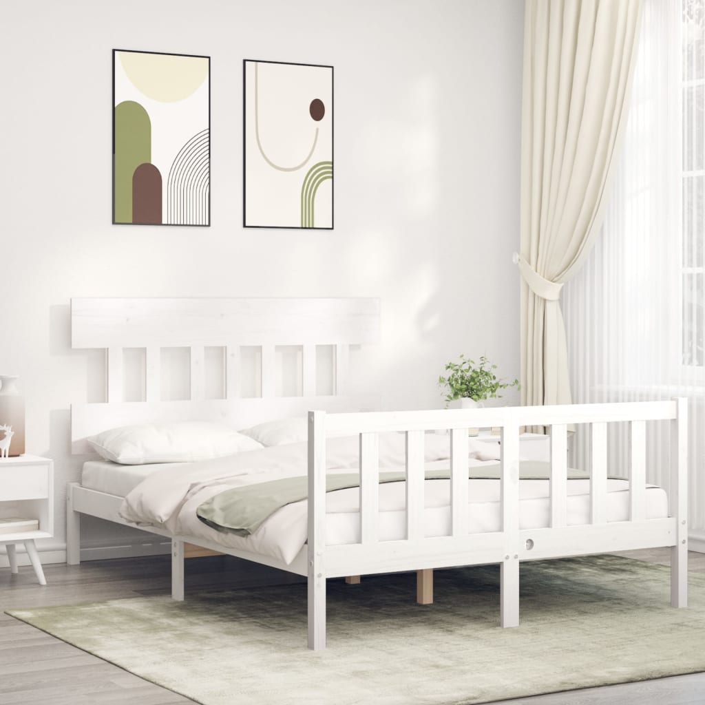 vidaXL Estrutura de cama com cabeceira 120x200cm madeira maciça branco